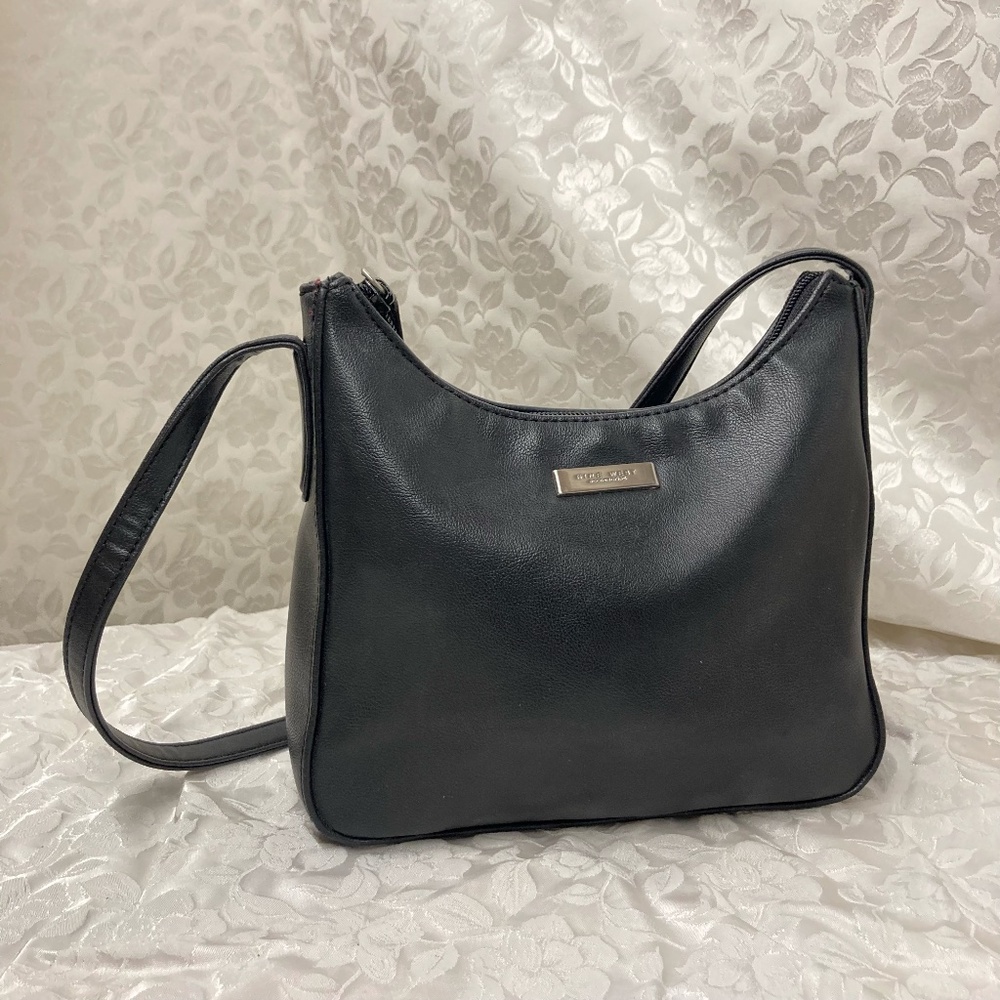 Nine West Little Black Purse - Vegan Leather, Knit Lining, Thin Strap - 8" X 6"